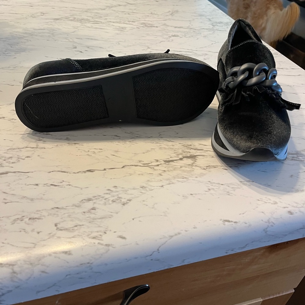 Dark Gray velvet platform loafers, size 9